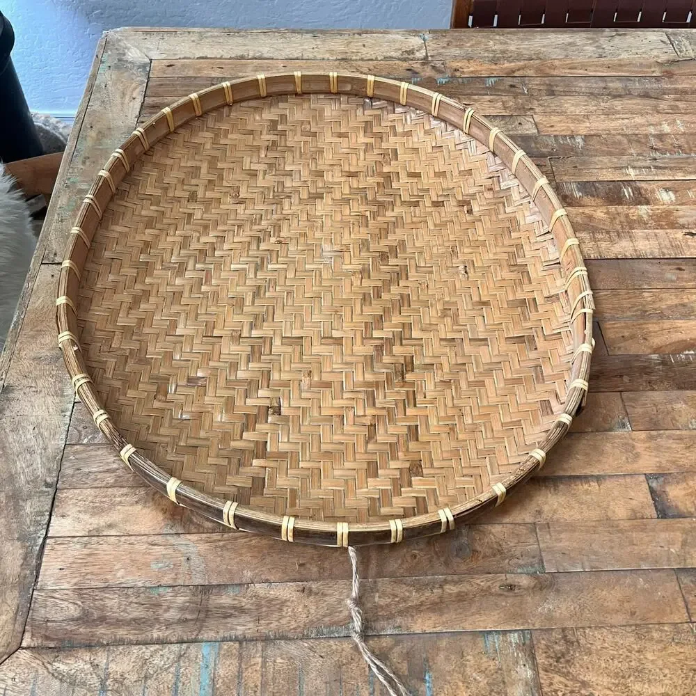Traditional Handmade Woven Bamboo Rattan Tray Basket 23